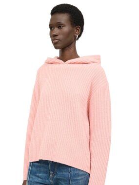 The Elder Statesman Ribbed Knit Oversized Cashmere Hoodie, Rose Quartz, M